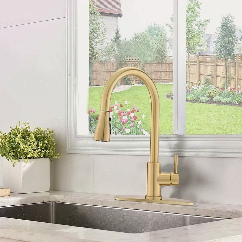Pull Down Kitchen Faucet With Sprayer Stainless Steel, Brushed Gold