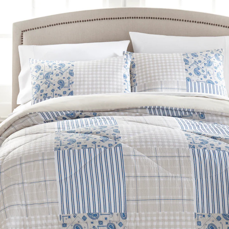 Seersucker Comforter Set, Full/Queen Comforter + 2 Standard Shams, Chelsea Patchwork