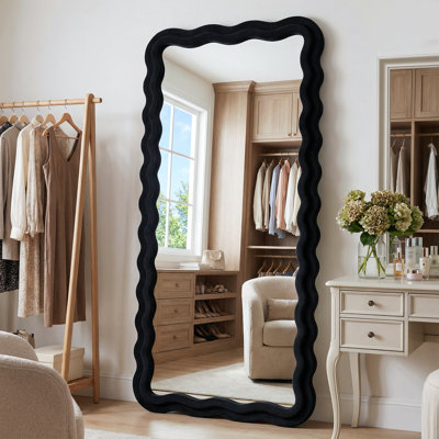 Irregular Wavy Full Length Mirror with Flannel Wrapped Frame