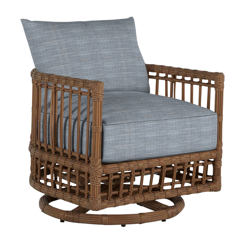 Newport Swivel Patio Chair with Cushions, Welt, Rollo Chambray