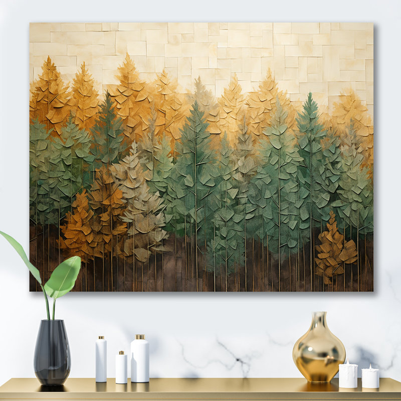 «Green Beige Wild Forest Essence II - Tachisme», art mural, Toile tendue, H 30 po x l 40 po x P 1,5 po