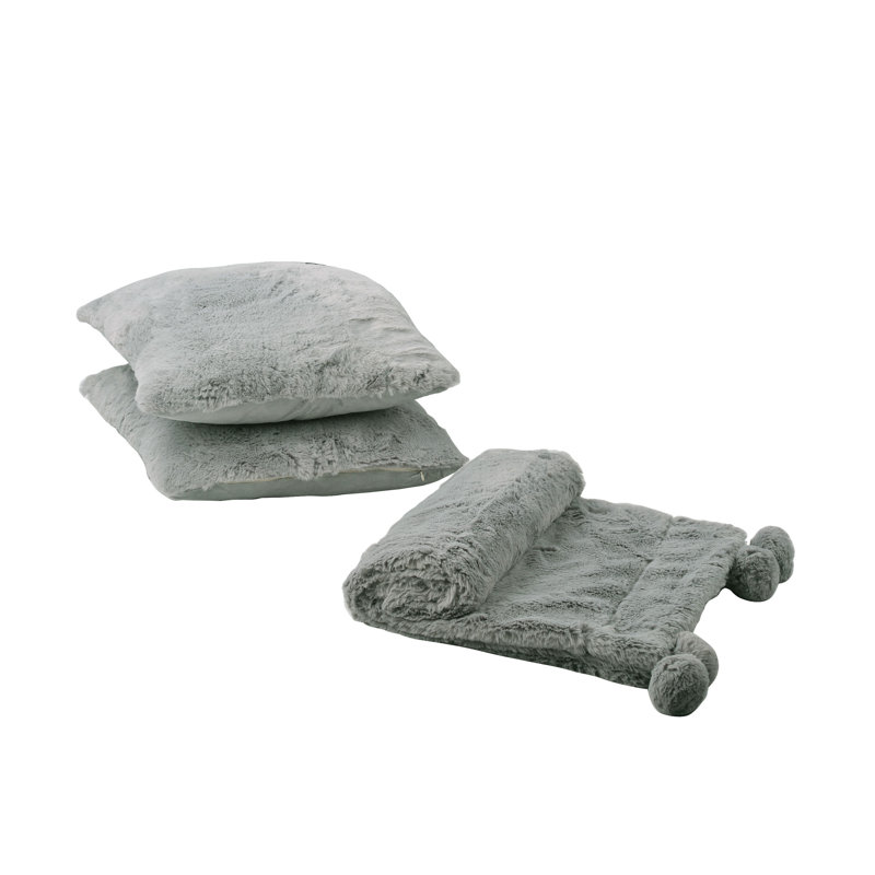 Jeté en fausse fourrure Pom Pom, Argent