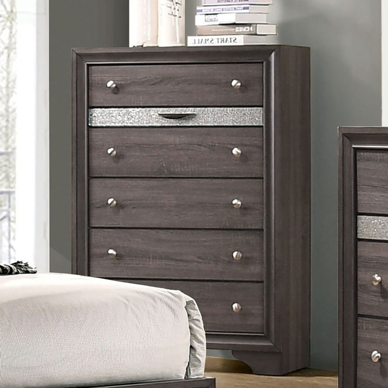 Finition grise de style contemporain 1 pièce Commode à bijoux cachée Tiroir à queue d'aronde anglaise Boutons argentés Mobilier de chambre à coucher