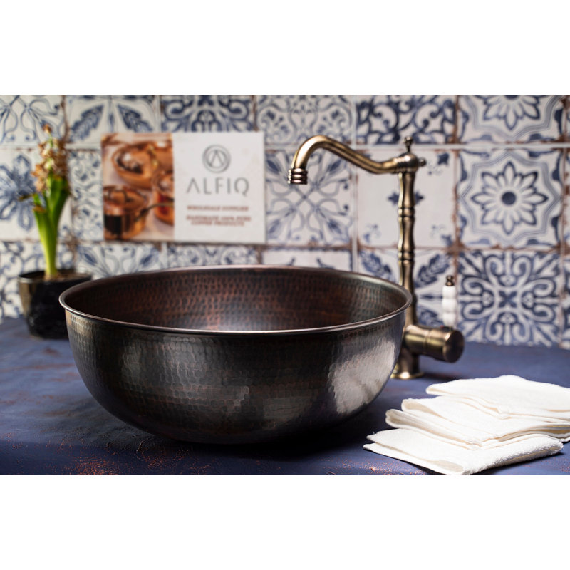 16 in Handmade Hammered Copper Kitchen Sink – Pure Solid Copper by ALFIQ, Solid Copper
