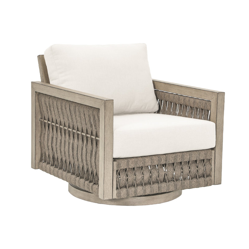 SeeHill Swivel Patio Chair, Aluminum Outdoor Swivel Chair with Washable Cushions, Rope Weave Outdoor Furniture Patio Sofa Armchair, Deep Seating Patio Furniture for Garden, Porch, Poolside, Gray Oak