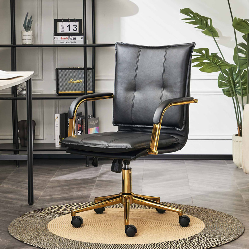 Dareece Leather Task Chair with Padded Arms, Black