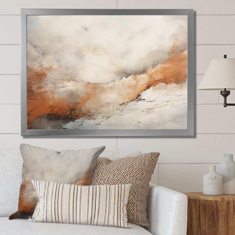 Décoration murale beige et orange minimalisme River Mountain Wonders, Cadre doré simple, H 34 po x l 44 po x P 1,5 po