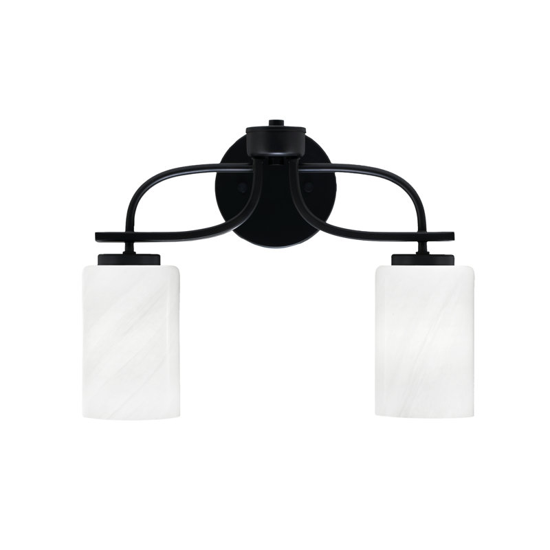 Majdi Cavella 2 Light Bath Bar Shown In Matte Black Finish With 4" Glass, Black, White Marble