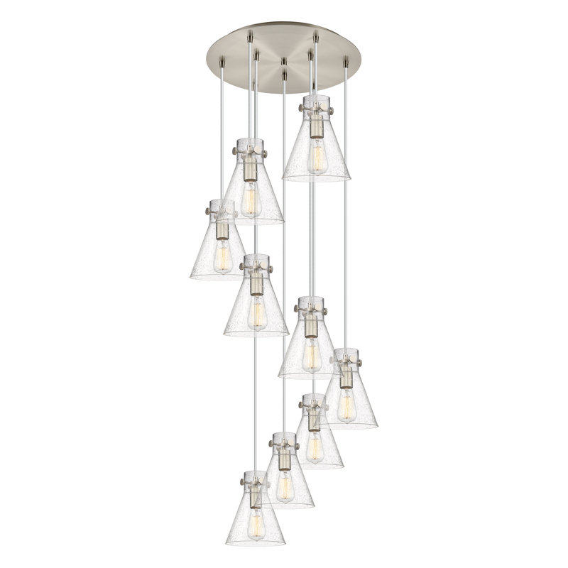 Luminaire suspendu grappe 9 lumières Amrith, Bullé, Nickel satiné brossé