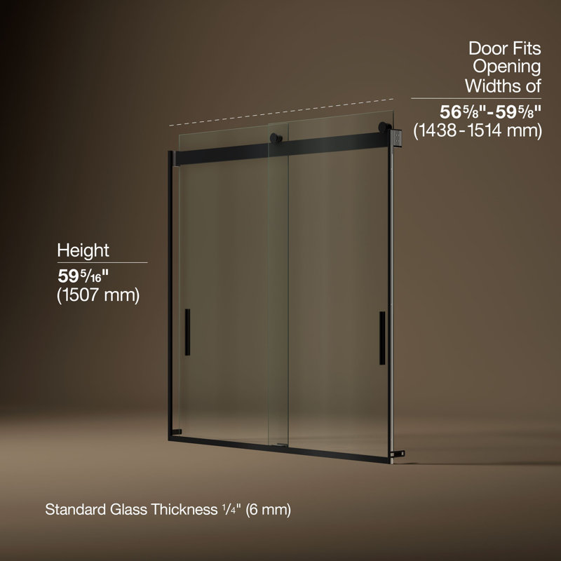 Levity 59.63" x 59.75" Bypass Bath Door with CleanCoat® Technology, Matte Black, Clear