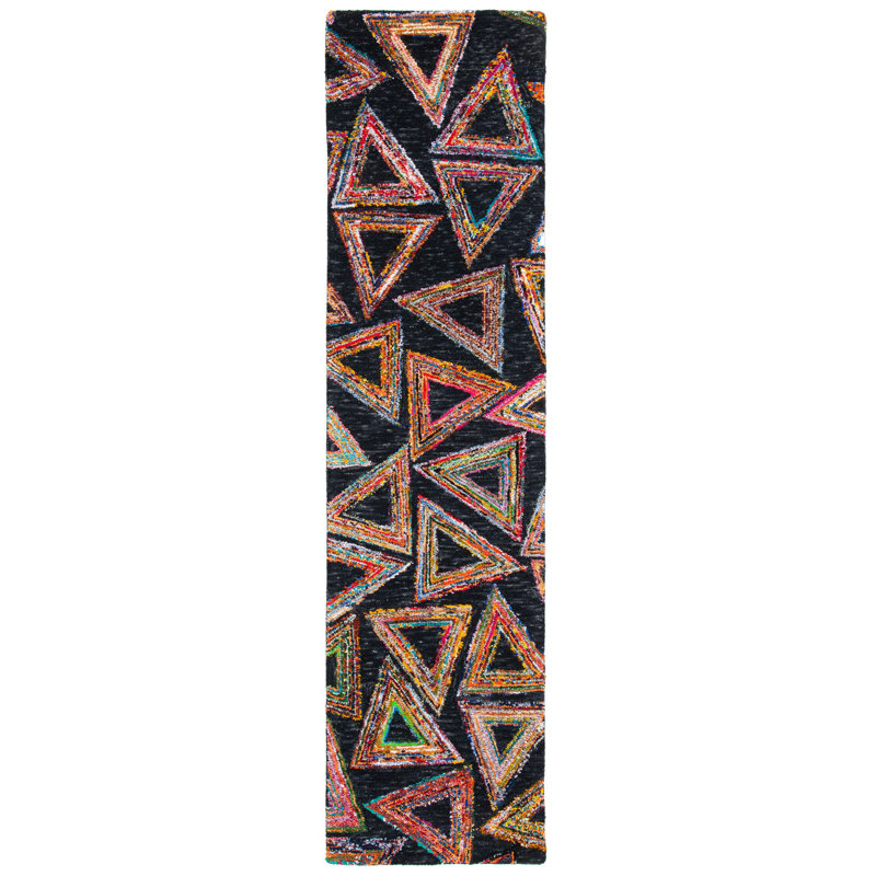 Hand Tufted Wool/Cotton Geometric Rug in Dark Green/Black, Runner 2'3" x 9'