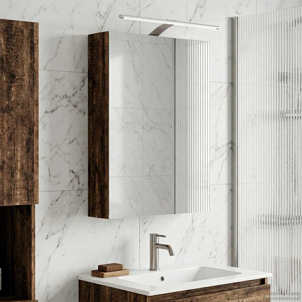 Bathroom Mirror Cabinet With Shelf Wall-Mounted Engineered Wood Storage