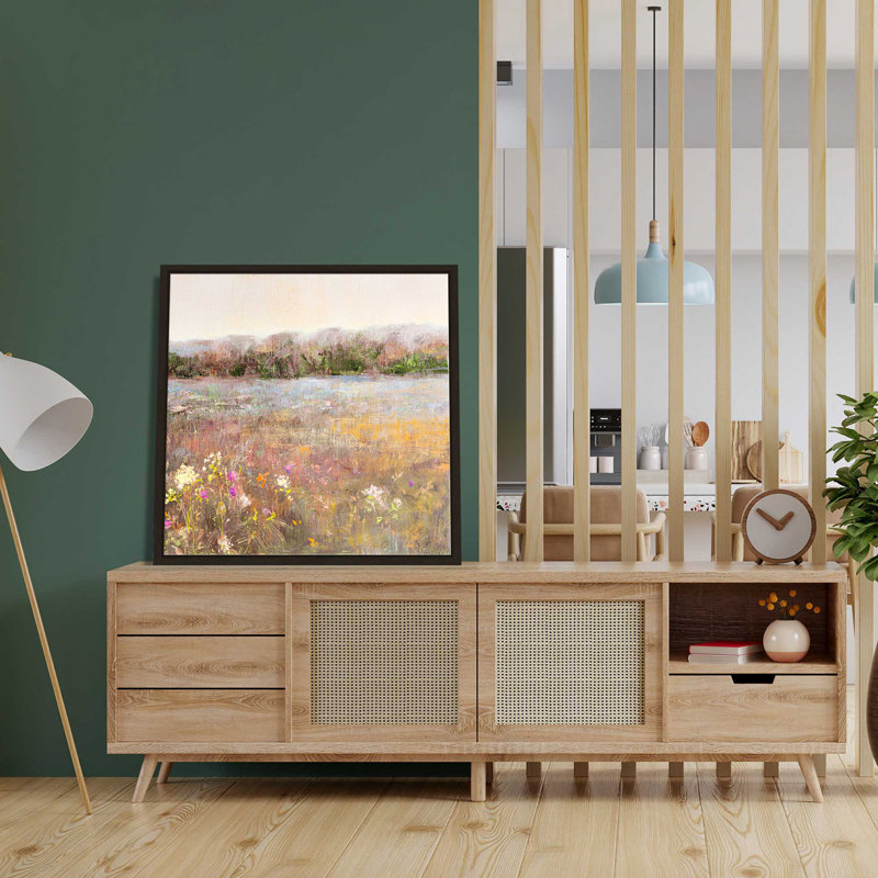Meadow Moonrise par Katie Swatland - Peinture, L 21,5 po x H 21,5 po, Encadrement brun