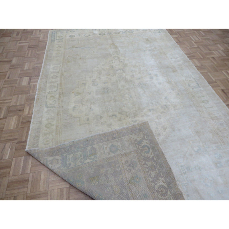 Tapis zone en laine gris/ivoire 6 pi 3 po x 10 pi 8 po one-of-kind à la main noué la oushak Broadhurst