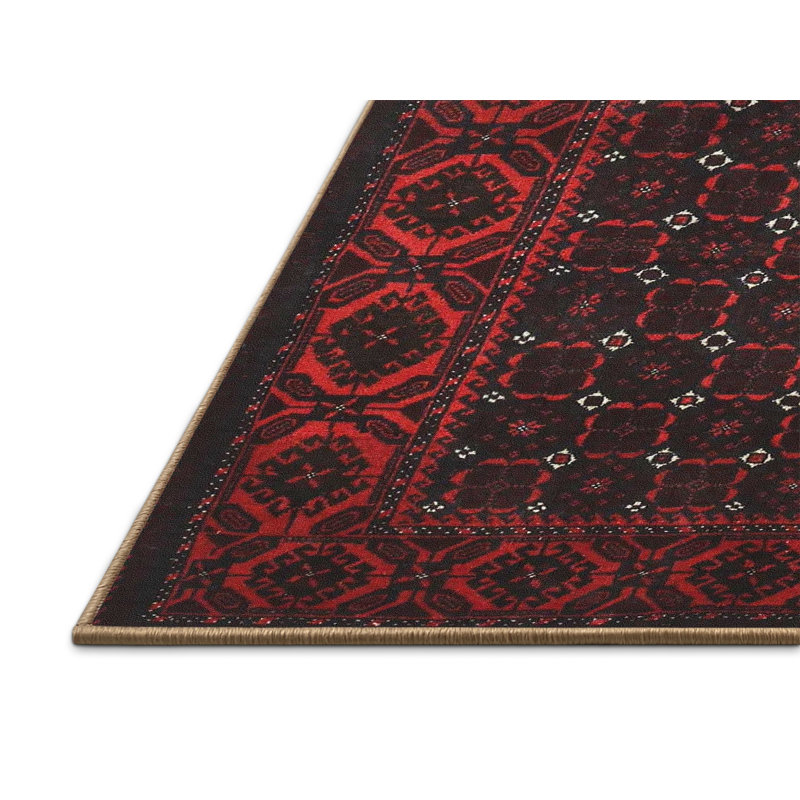 Tapis traditionnel rouge / noir Ardin, Rectangle 7 pi x 10 pi