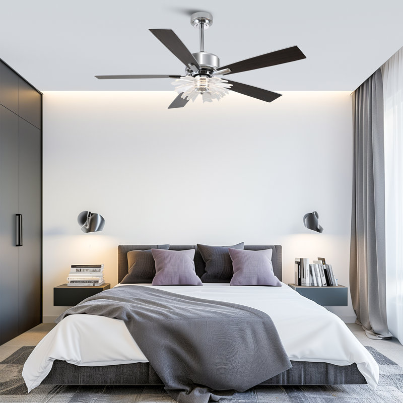 Ventilateur de plafond à DEL à intensité variable de 52 po à 6 vitesses avec lumière et télécommande, 3 lumières de couleur, moteur à courant continu réversible, pales de bois à double face, tiges de 4 po / 10 po