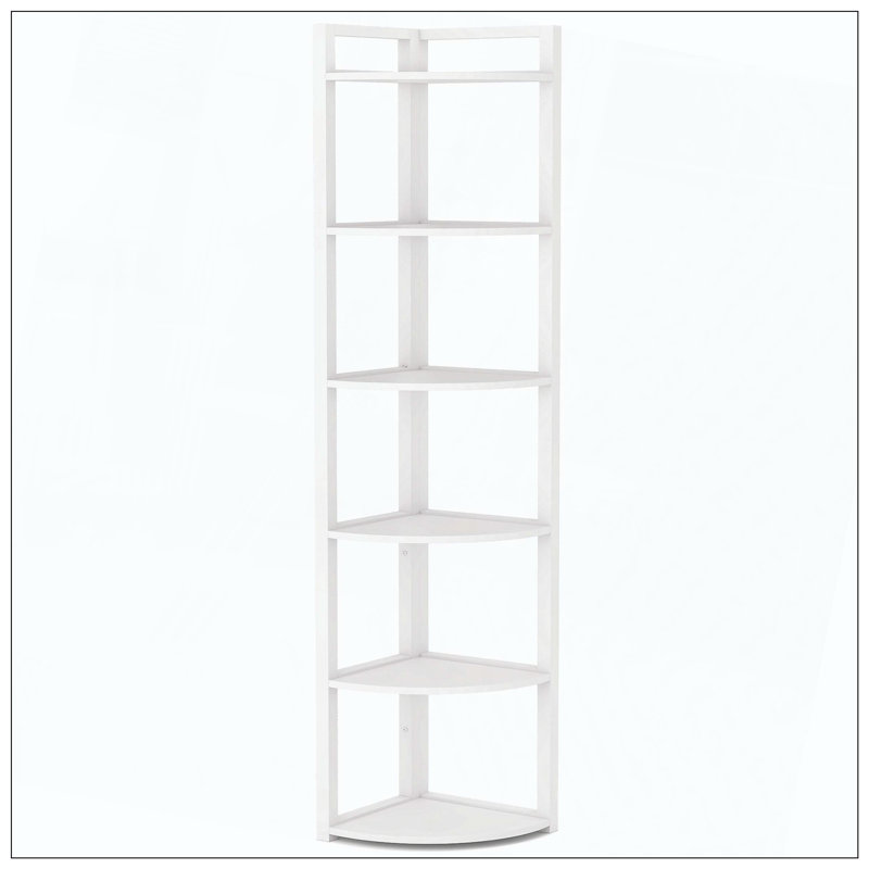 6-Tier Corner Bookshelf Office Storage Shelf, White