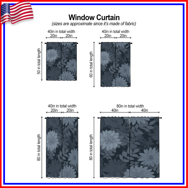 Motif de rideaux de fenêtre à motif floral transparent et obscurcissant - 2 panneaux, 56in x 76in - 2 panels
