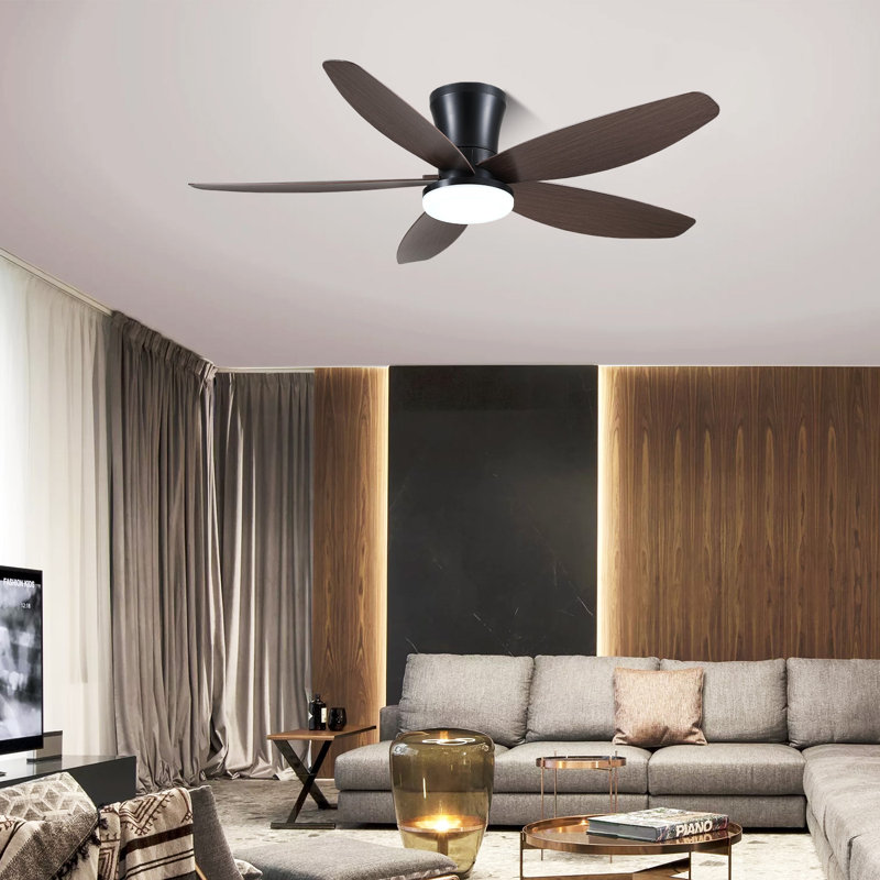 Ventilateur de plafond encastré 36/42/48 po à profil bas avec éclairage et télécommande, 48 po de largeur, Brun / Noir