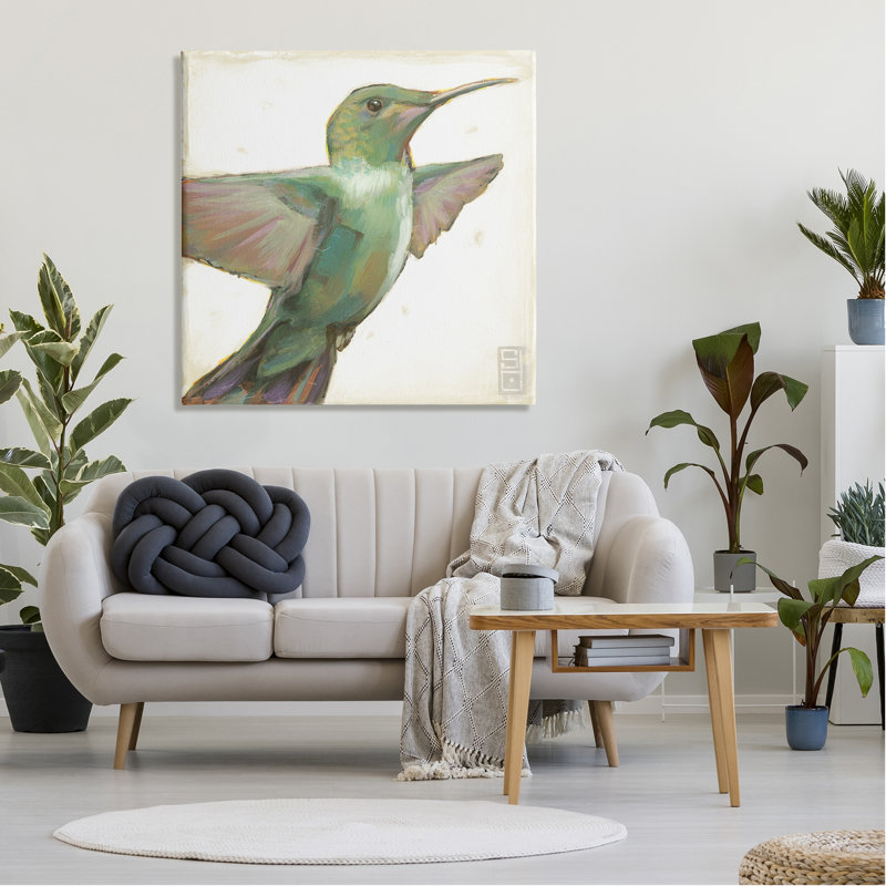 Colibri vert, peinture par Stacy Daguiar, H 36 po x l 36 po x P 1,5 po