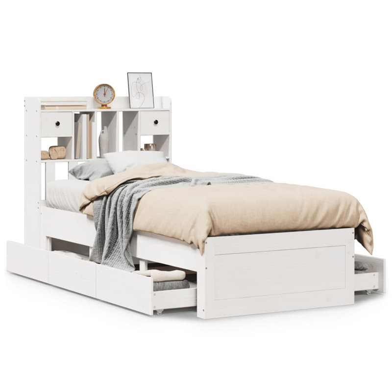 Aaryash Solid Wood Storage Bed, White, 110cm H x 216.5cm W x 96cm D