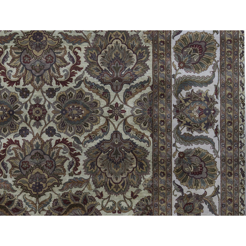 Tapis vert et ivoire de haute qualité noué à la main Trinity