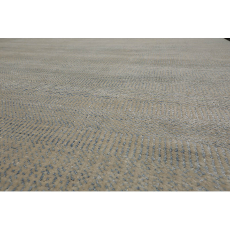 Tapis beige noué à la main, Rectangle 10 pi x 14 pi