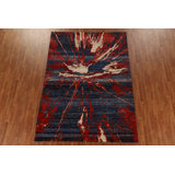 Tapis bleu marine en laine noué à la main de conception unique 6 pi 8 po x 9 pi 5 po New Age
