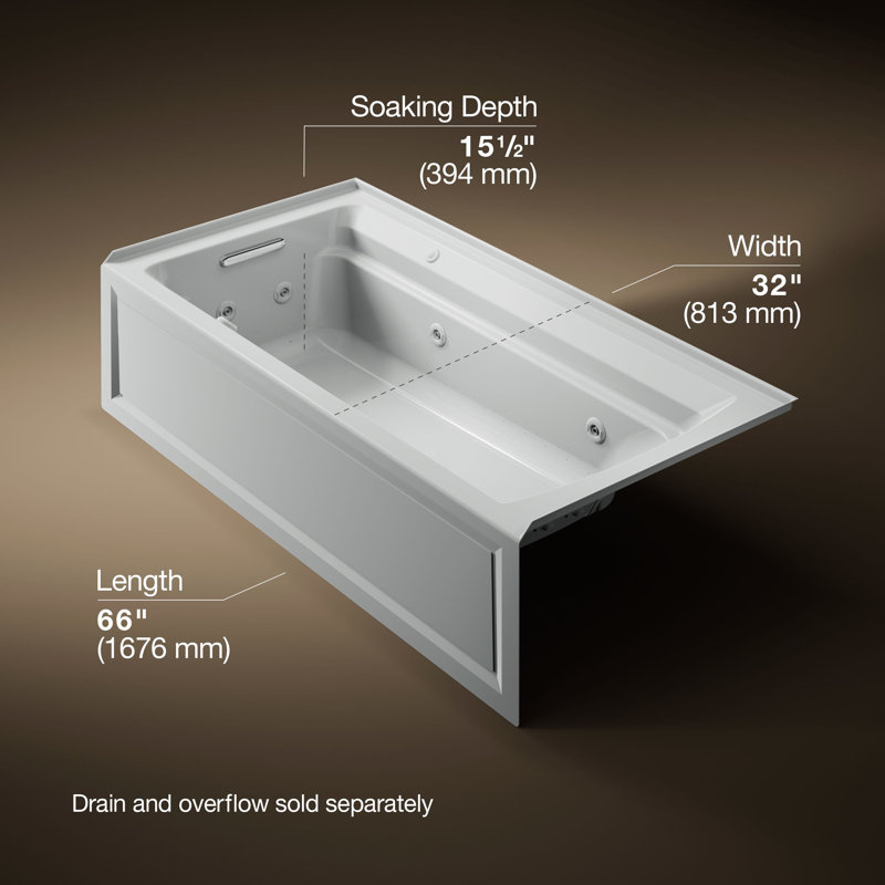 Archer 72-in X 36-in Integral Apron Whirlpool, Ice Grey, Left