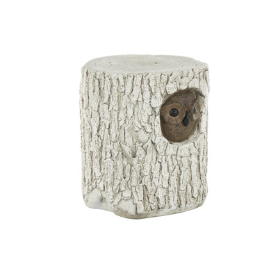 Magnesium Oxide Tree Trunk Owl White Garden Stool With Brown Accents