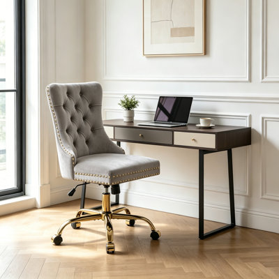 Desk Chair Swivel Office Chair With Wheels And Nailhead Trim