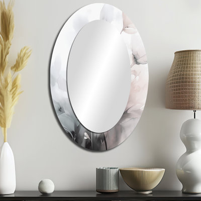 Doux doux gris clair fleurs I - miroir décoratif ovale floral sur métal