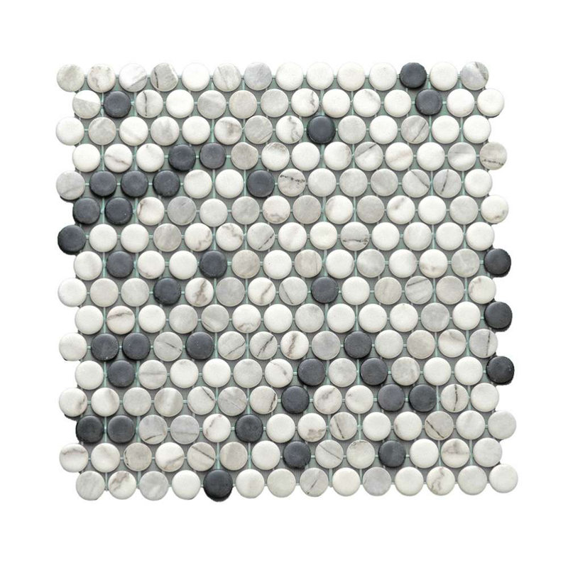 Eterna Penny 12"x12" Recycled Glass Mosaic Tile, Black/White
