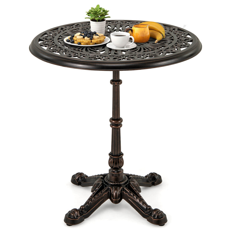 27” Round Cast Aluminum Patio Bistro Table with Hollow Top Cross Base for Backyard