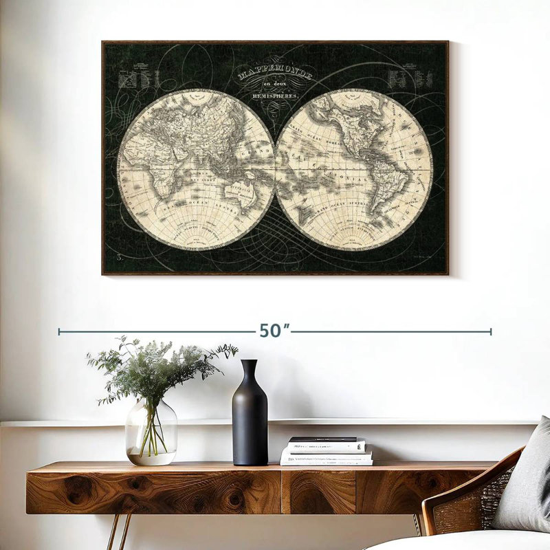 Monde français Licata noir et blanc, Cadre flottant noyer, 43 po x 29 po