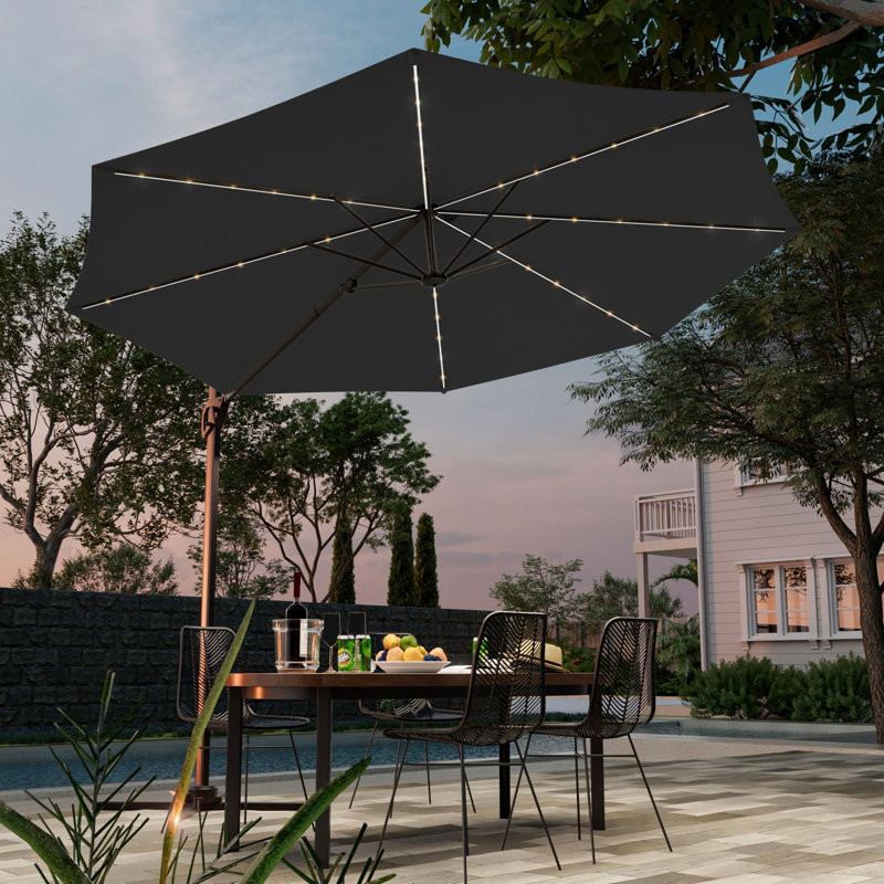 Parasol rond en porte-à-faux 10 pi à DEL, Gris clair