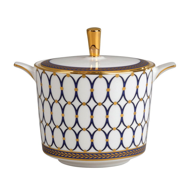 Navy and Gold Geometric Fine Bone China Sugar Bowl