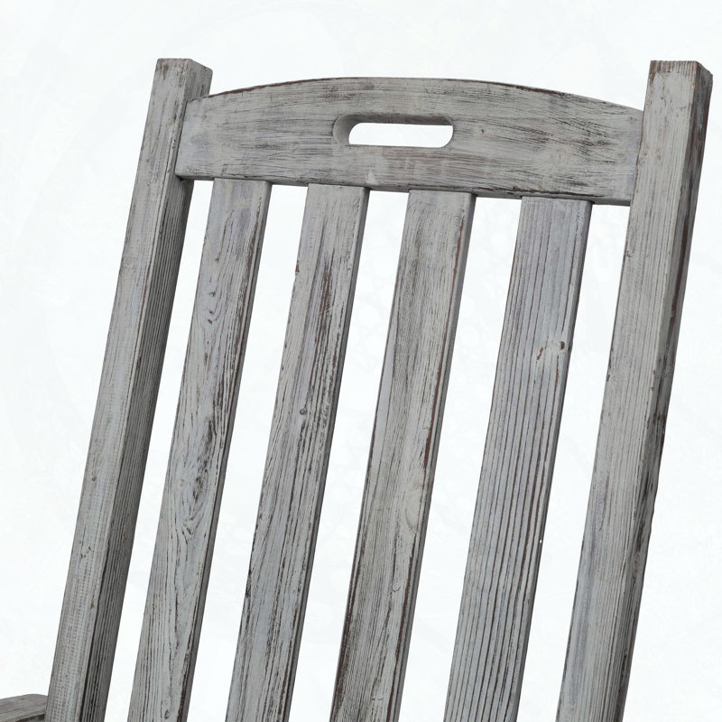 Oversized Fir Wood Porch Rocker with High Backrest and Wide Seat, Light Gray