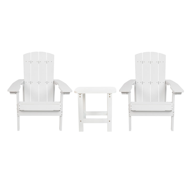 Balasi Indoor/Outdoor Adirondack Style Side Table and 2 Chair Set, White