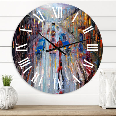 Woman In Red Crossing The Street - Traditional wall clock