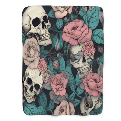 Floral Skeleton Harmony - 1 Piece Premium Sherpa B Throw Blanket