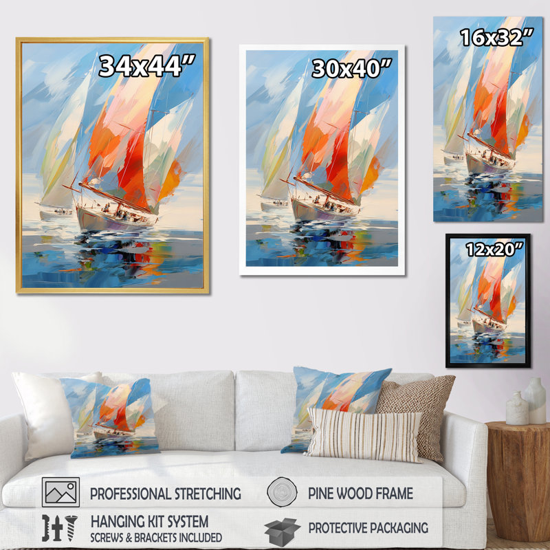 Fresin Sailboat Abstract Winds I, 44" H x 34" W x 1.5" D, Brown Floater Framed