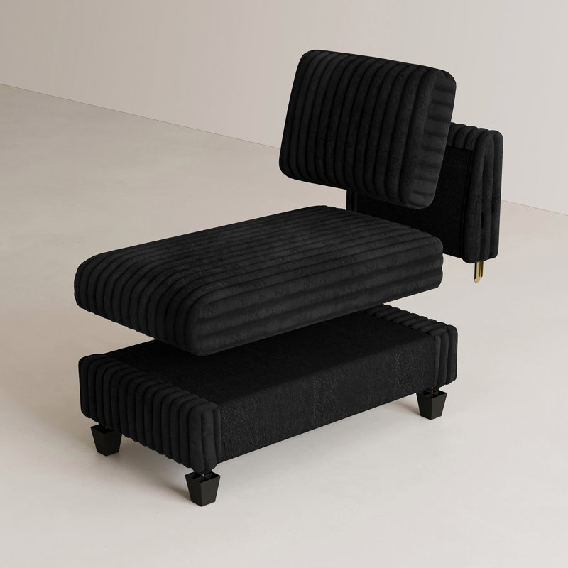 Module D de canapé en peluche en fausse fourrure de lapin, fauteuil sans accoudoir, Noir