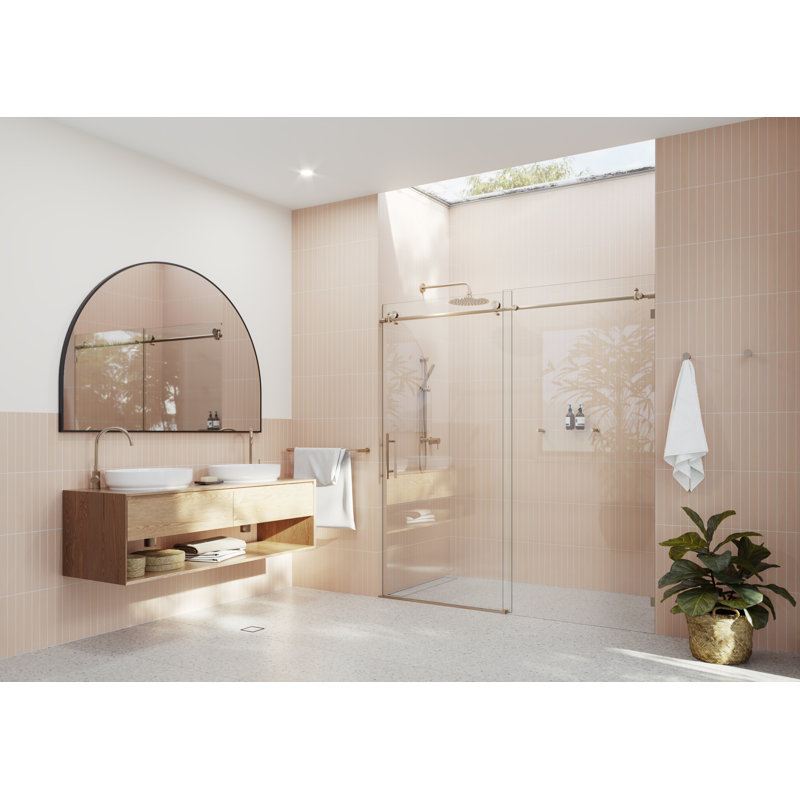Eclipse 64 - 68 in. x 78 in. Fully Frameless Sliding Shower Door, Brushed Bronze