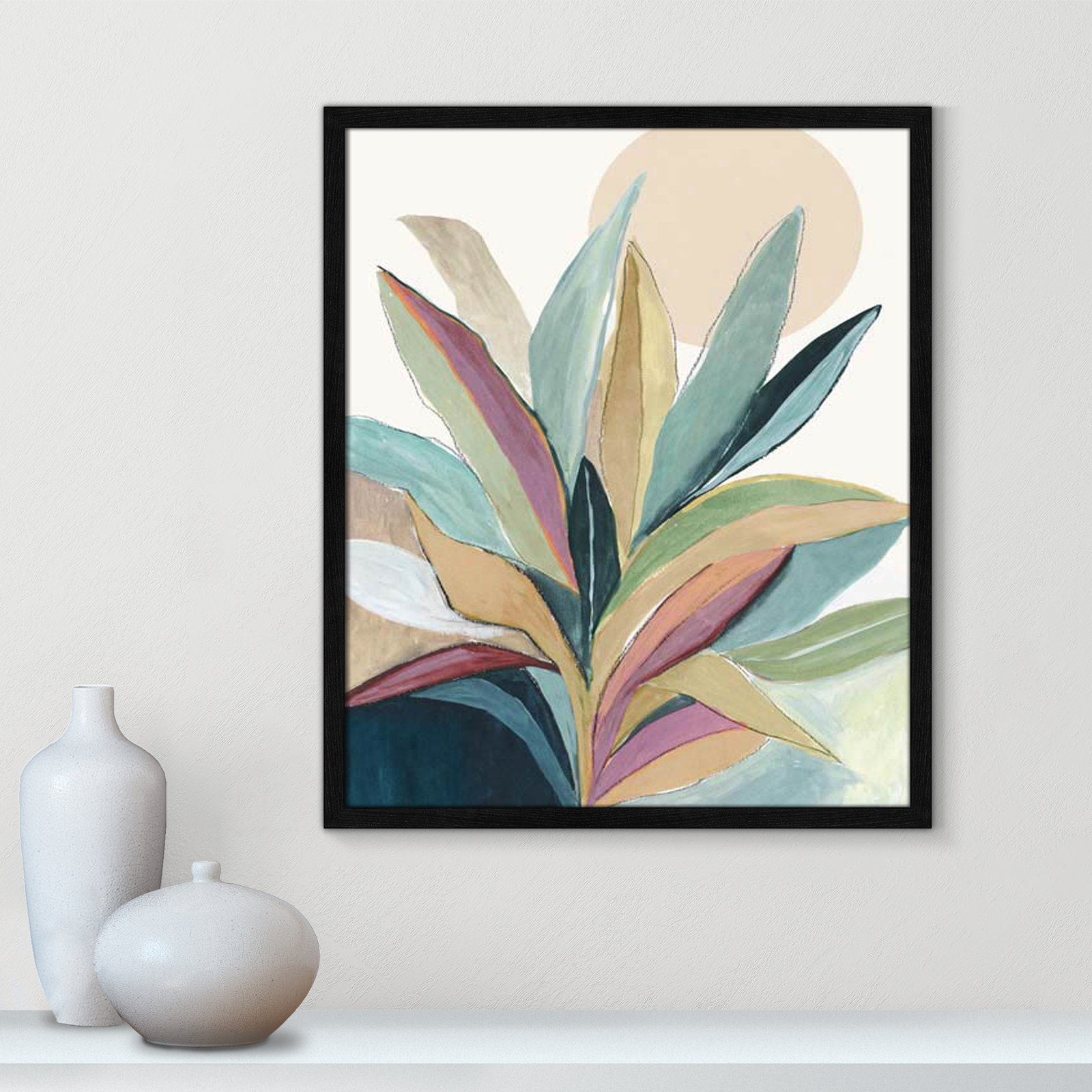 Sunny Bright Leaves I by Asia Jensen, Black Slim Unmatted Picture Framed, 25.5" H x 21.5" W x 0.75" D