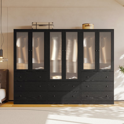 20"D x 94.5"W x 71"H Modern Armoire With Soft-Close Doors — Fluted Glass Wardrobe Closet With Shelves & Drawers by Latitude Run