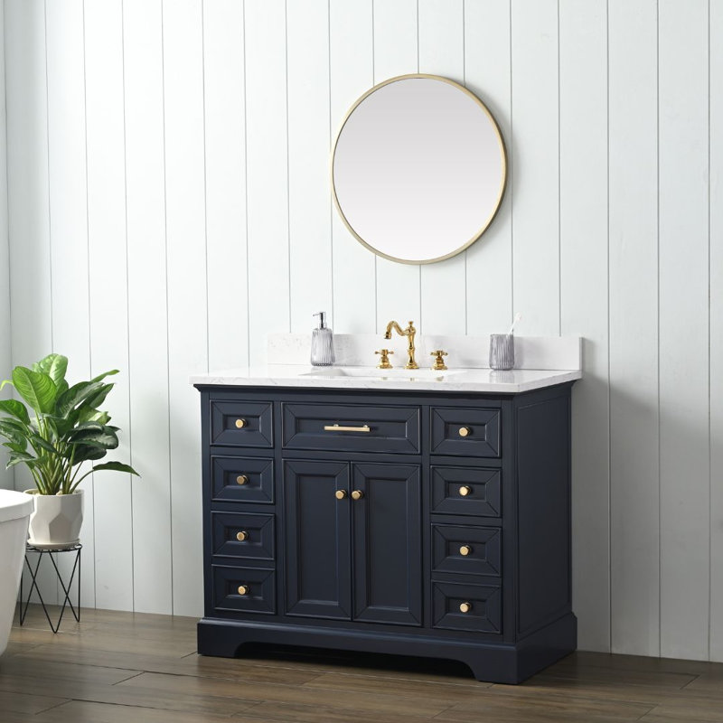Thompson 42" W Single Bathroom Vanity, Indigo Blue/Brushed Gold