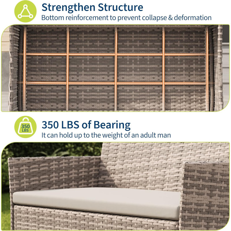 PeakPursuit Patio Furniture Sets 4 Pieces All-Weather Outdoor Furniture PE Rattan Wicker Chairs with Soft Cushion and Glass Coffee Table for Yard Backyard Lawn Porch Poolside Balcony,Grey
