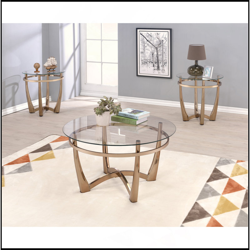 Clear Glass & Champagne Finish Coffee Table (Coffee Table Only)