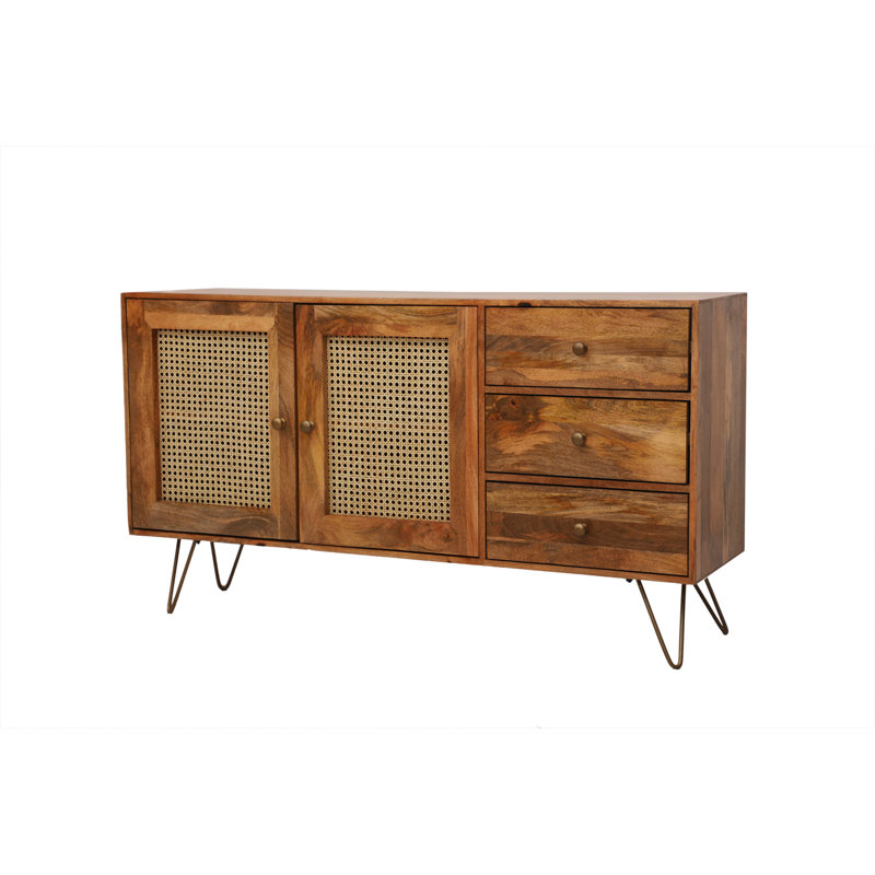 Chetram Rattan Mango 2 Door 3 Drawer Solid Wood Sideboard